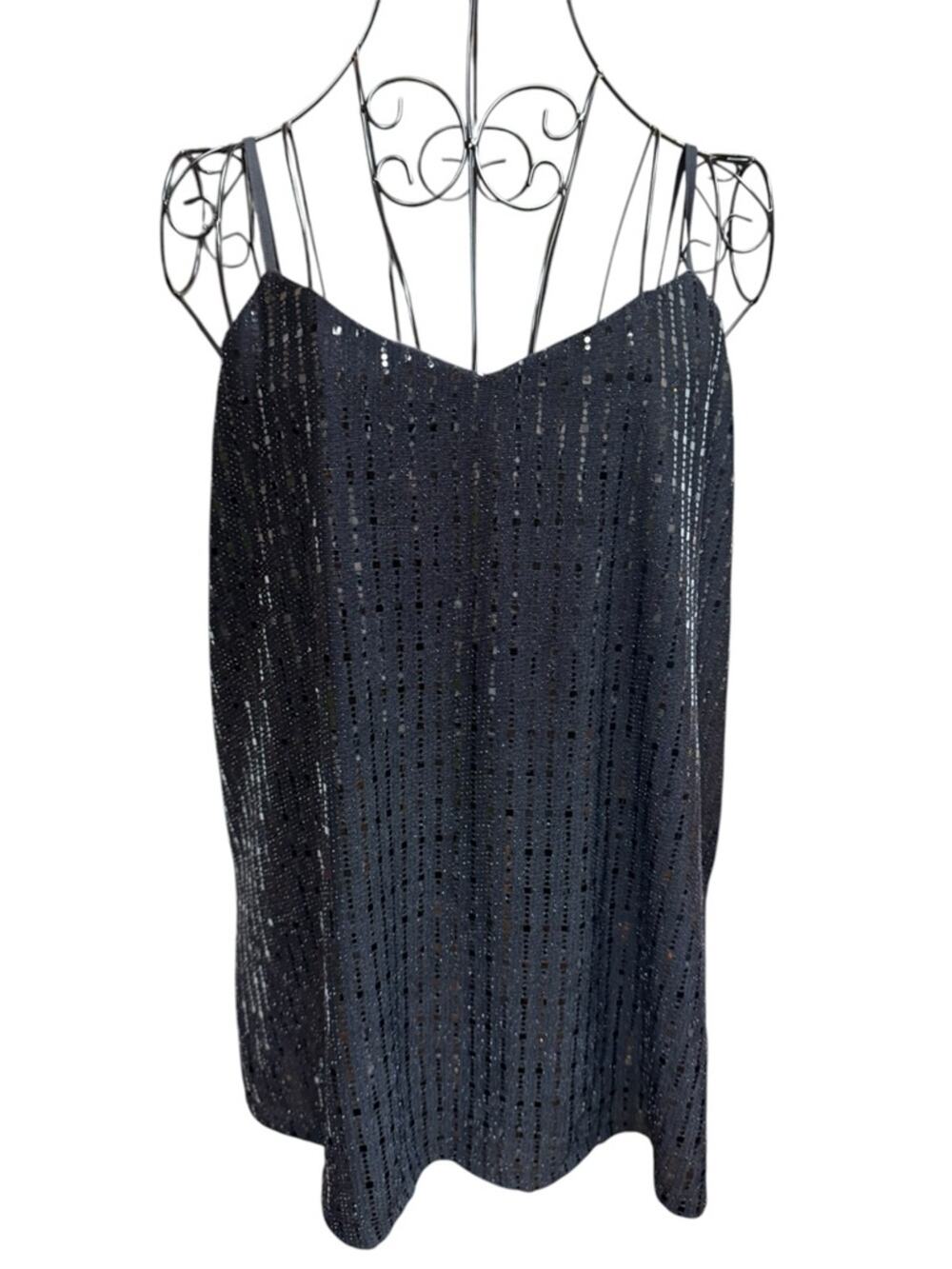 Anne Klein Black Sequin Strappy Cami Large